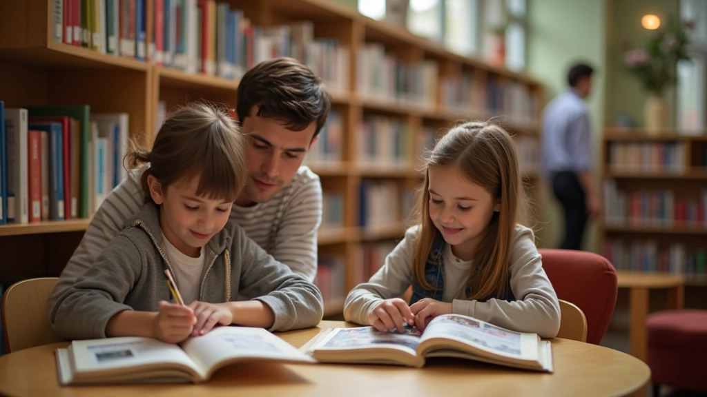 Famille dans une médiathèque