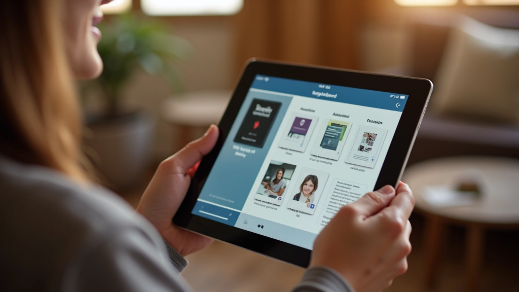 Écran de tablette affichant une application de médiathèque numérique avec des e-books et des audiolivres